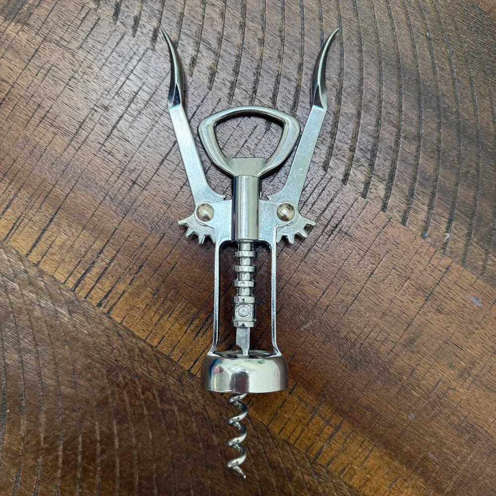 Crate & Barrel Wing Corkscrew Metal Wine Opener Premium All-in-One Bottle & Cap